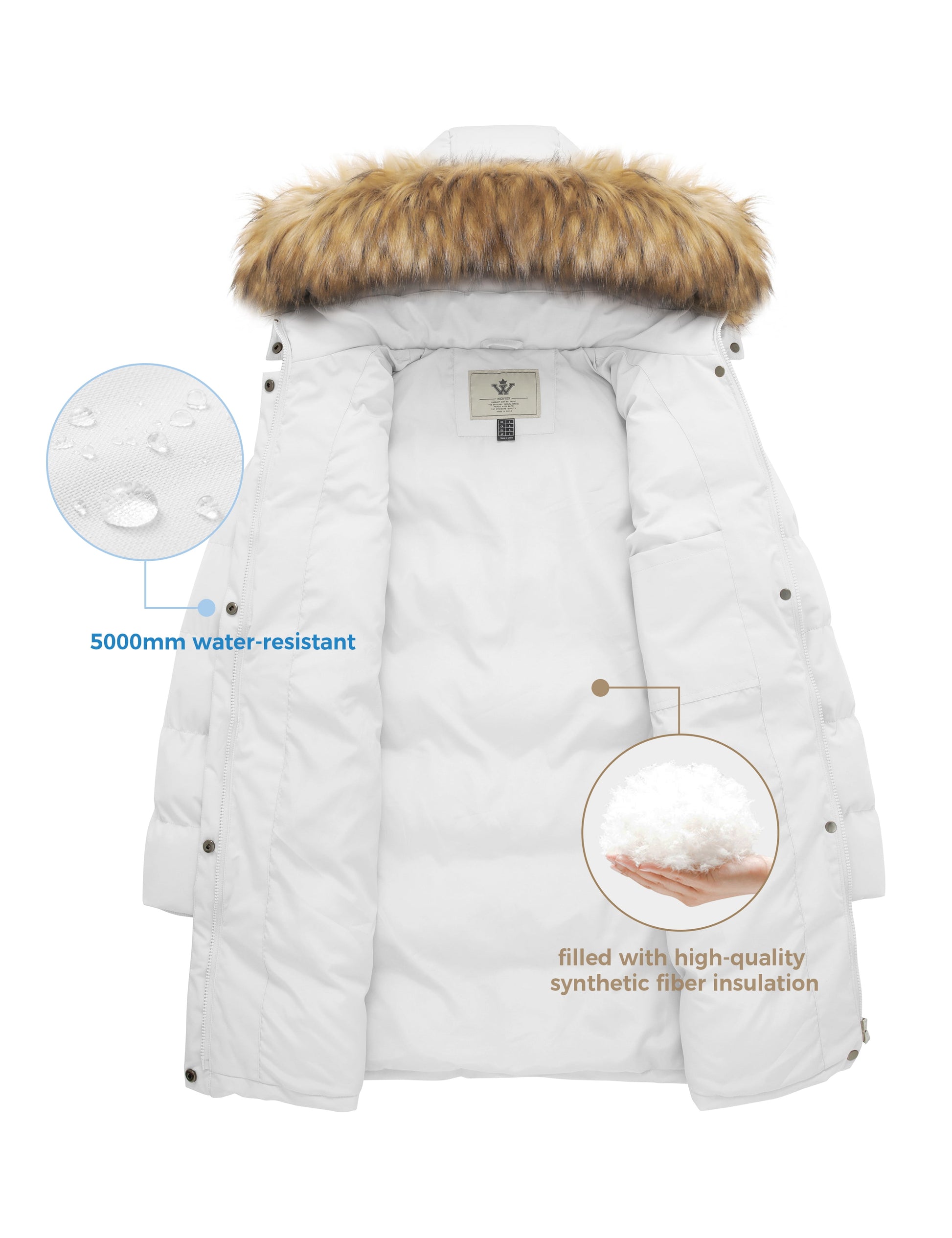 Women'S Puffer Jacket Warm Waterproof Jacket Hooded Winter Coat Beige M