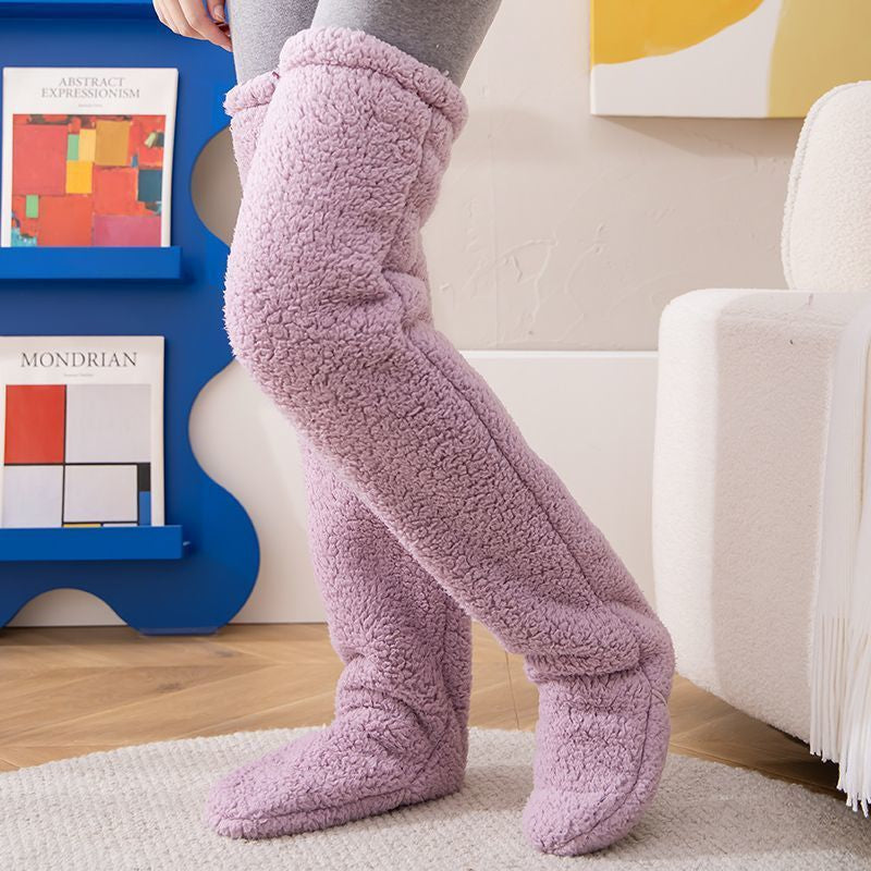 Over Knee High Fuzzy Long Socks Winter Warm Cold Leg Knee Joint Cold-Proof Stockings Home Floor Sleeping Socks