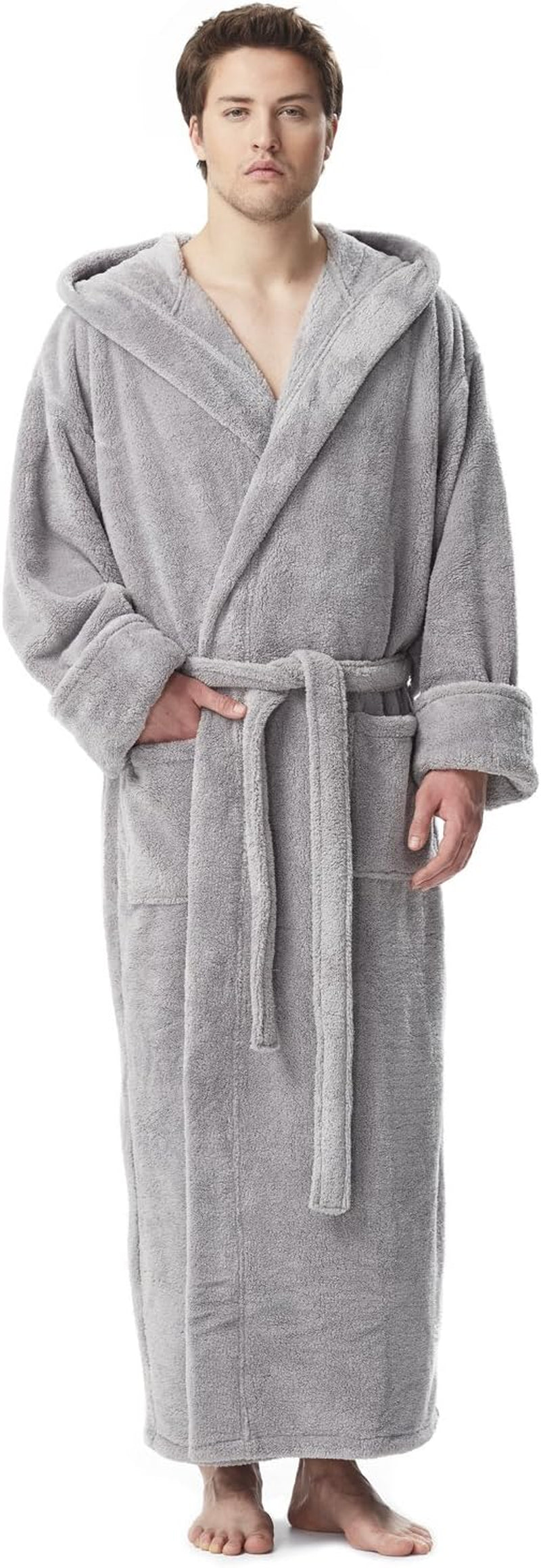 Men'S Fleece Robe, Long Hooded Turkish Bathrobe